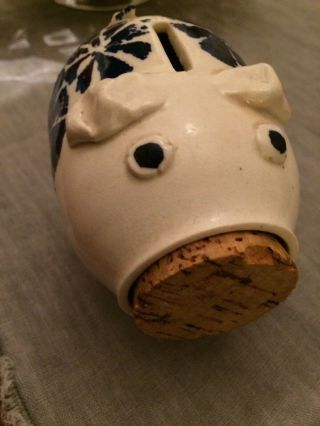 Vintage Glazed Ceramic Piggy Bank Cork Nose - Handmade Pottery Stoneware