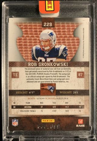 2010 Panini Plates And Patches Rob Gronkowski Rookie Patch Autograph /699 Pats 2