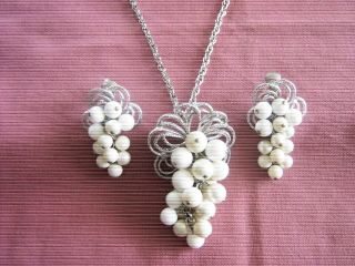 Vintage Park Lane Demi Brooch/necklace & Earring Set Grape - Like Clusters