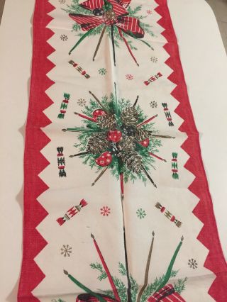 Vintage Christmas Table Runner Pine Boughs Candles Ornaments 16 " X 52”