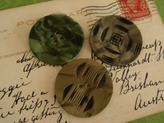 3 Xl Deco Carved Celluloid Buttons 35mm Vintage Sew Knit Quilt Jewelry Craft
