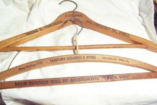 2 Vintage Advertising Wooden Clothes Hanger Metal Hook Both From Philadelphia