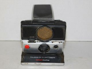 Vtg Polaroid SX - 70 Land Camera Sonar One Step Folding Instant Film Black Retro 2