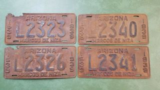 Four 1939 Arizona License Plates Marcos De Niza County 2 Consecutive