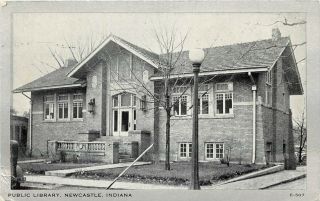 Vintage Postcard; Carnegie Public Library,  Newcastle,  Indiana,  In,  Silver Border