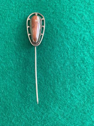 Vintage Sterling Silver Spanish Red Marble Stick Pin