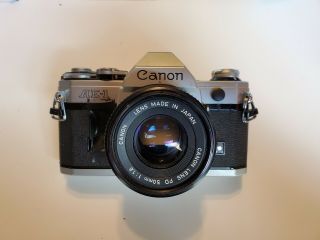 Canon Ae - 1 Program 35mm Film Camera & Lens Canon Fd 50mm 1:1.  8 No Battery Cover