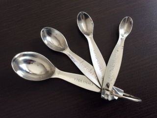 Set Of 4 Vintage Gdl Stainless Steel Measuring Spoon Kitchen Tools With Ring