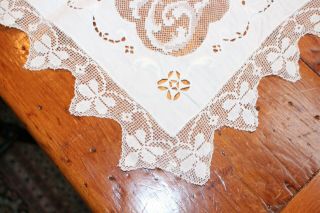 Vintage Fab Petite Linen Tablecloth 34x34 Gorgeous Cut Work Lace Embroidery, 3
