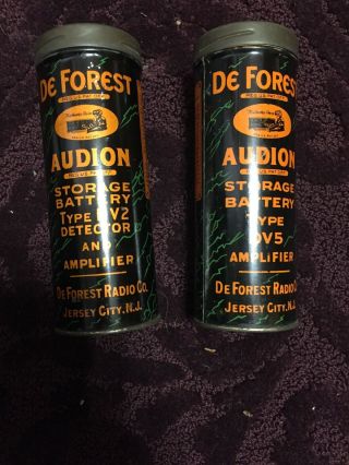 2 Vintage De Forest Audion Storage Batterytype Dv - 2 Detector And Amplifier Tins