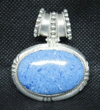 Deal Vintage Thailand Sterling Silver And Blue Agate Stone Pendant Dd