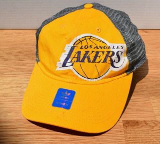 Adidas Los Angeles Lakers Womens Yellow/gray Mesh Snapback Hat Cap Soft Fabric