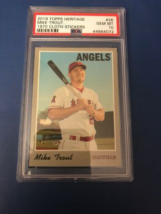 2019 Topps Heritage High Number Mike Trout 1970 Cloth Sticker Angels 26 Psa 10