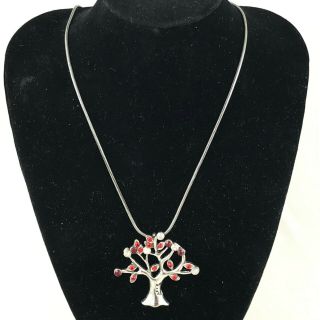 Vintage Costume Jewellery Silver Tone Tree Of Life Necklace With Gems