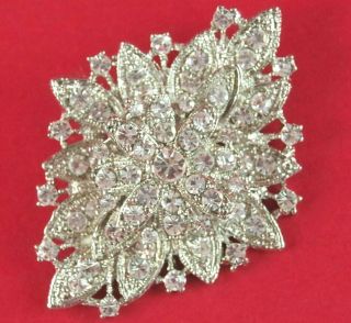 Vtg Lg 2 5/8 " Layered Clear Glass Rhinestone Christmas Snowflake Flower Brooch