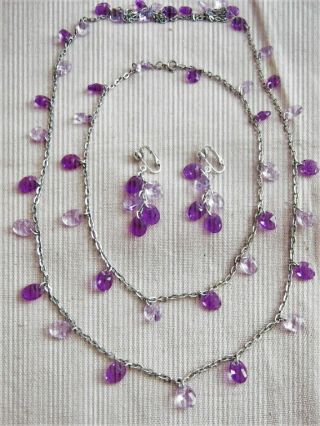 Vintage Sarah Coventry Double Necklace & Earring Set " Lilac Time " 1975