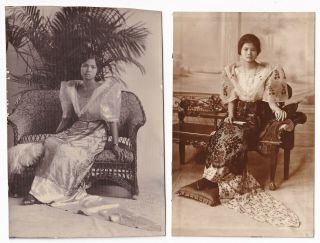 Vintage Philippines Young Filipina Ladies Sitting On Chair 2 Rppc Postcards B