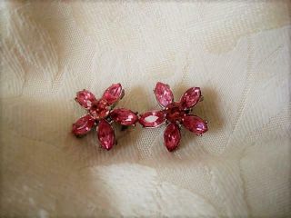 2 Vintage Pink Rhinestone Star Flower Scatter Pins 7/8 In.