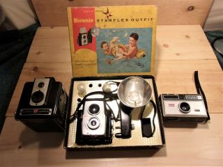 (3) Vintage Kodak Cameras,  1 Brownie Starflex; 1 Brownie Hawkeye; 1 Instamatic