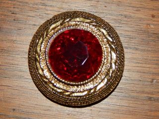 Vintage Big Ruby Red Faceted Glass Rhinestone Brooch Pin By Har Signed