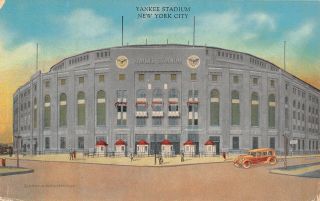 York City Yankee Stadium Front Gates Vintage Car Manhattan Post Card C1940