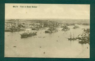 Malta Fleet In Grand Harbour,  Vintage Postcard