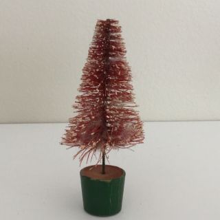 Vintage Red Flocked Bottle Brush Christmas Tree - 3.  5” Tall