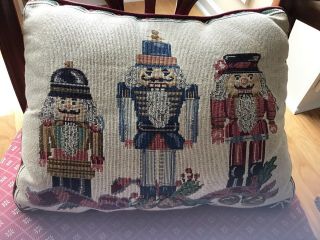 Vintage Tapestry Christmas Pillow 3 Nutcrackers Soldiers 15 " L
