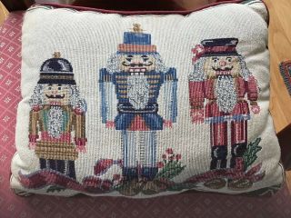 Vintage Tapestry Christmas Pillow 3 Nutcrackers Soldiers 15 