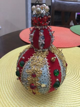 Vintage Beaded Ornament - Handmade - Large - 71/2” H