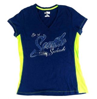 Nfl Team Apparel Womens L V Neck Color Block T Shirt Seattle Seahawks Est 1976