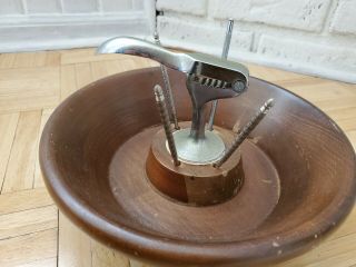 Vintage Wood Nut Bowl W/attached Metal Nutcracker & 4 Picks Unique