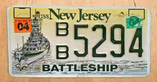 Uss Jersey Battleship License Plate " Bb 5294 " Nj Navy Naval Usn