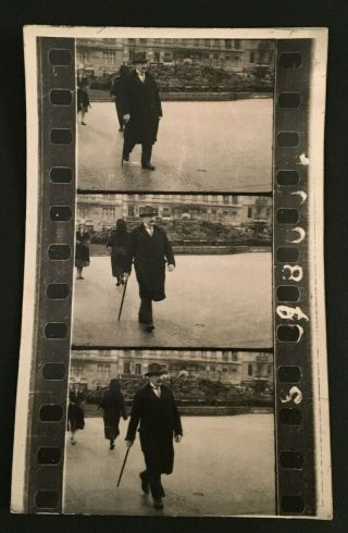 Vintage Unusual B&w 3 Frame Negative Photo Of Man Walking With A Cane 4201
