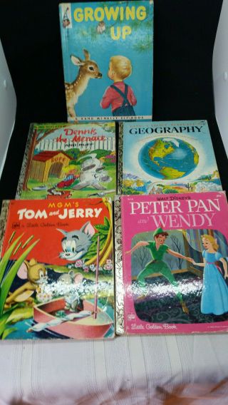 5 Vintage Little Golden Booksdennis The Menace,  Peter Pan,  Geography,  Tom And Jer