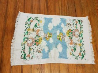 Vintage Cecil Saydah 100 Cotton Hand Dish Towel Mother Goose and Lambs flowers 2