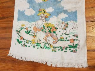 Vintage Cecil Saydah 100 Cotton Hand Dish Towel Mother Goose and Lambs flowers 3
