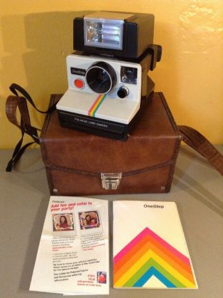 Vintage Polaroid One Step Rainbow Instant Land Camera W/ Flash Case Instructions