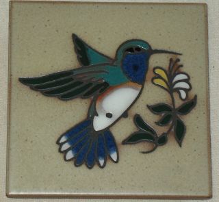 Vintage Cleo Teissedre Tile Hummingbird 4 " X 4 "