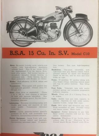 1945 BSA MOTORCYCLE SALES BROCHURE 8 PAGES - 1st Post War Models 3