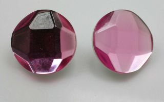 Vintage Pink Princess Plastic Round Faceted Glam Bold Pierced Earrings