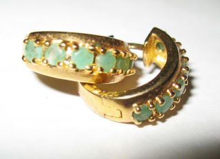 Vintage Gold Overlay Sterling Silver Earrings Emerald Green Stones Design Nr