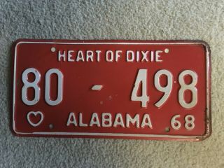Vintage Alabama 1968 License Plate 80 498
