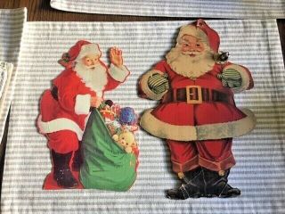 2 Vtg Santa Die Cuts Cardboard Christmas Decorations