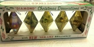 Vintage Diorama Christmas Tree Ornaments Gem Like Plastic Santa Tree Diamond