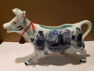 Vintage Delft Blue Holland Hand Painted Windmill - Cow Creamer - 1970