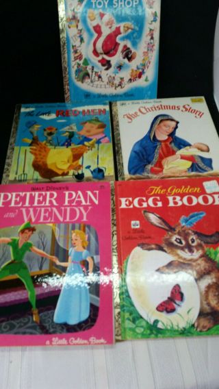 5 Vintage Little Golden Books Peter Pan,  Egg Book,  Christmas Story,  Santa 