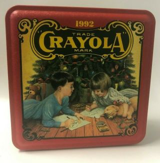 Vintage Crayola Crayons Christmas Tin Colorful Holiday Wishes Metal Box 1992