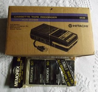 Vtg Hitachi Nos Nib Cassette Tape Recorder/player With Nip 1979 Memorex Tapes