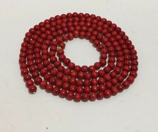 Vintage Christmas Cranberry Red Wooden Beaded Garland 75” Long 3